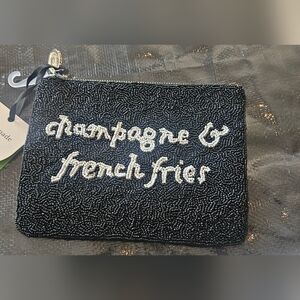 Kate Spadw Black Beaded Clutch with White Text
